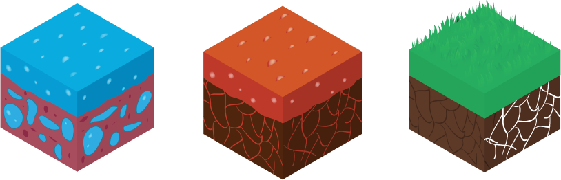3d cubes with different terrain on them